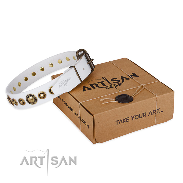 Reliable natural genuine leather dog collar handcrafted for comfy wearing
