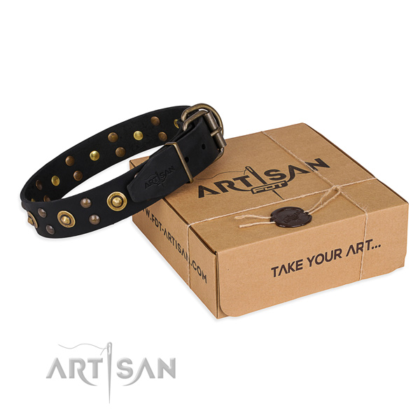 Strong fittings on full grain genuine leather collar for your stylish dog