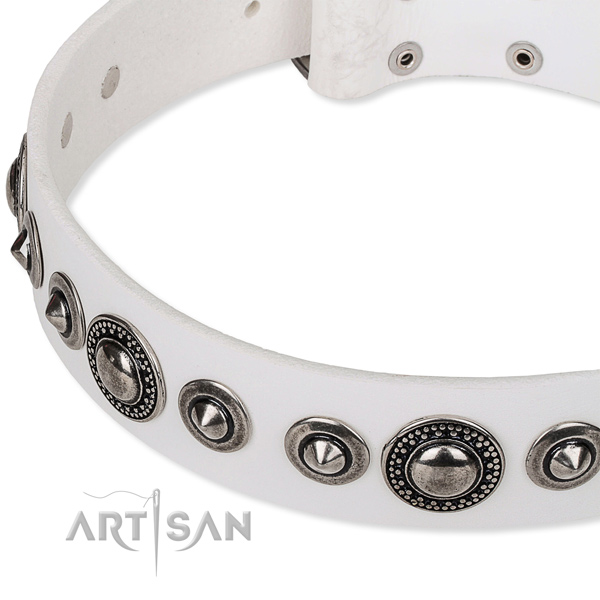 Handy use decorated dog collar of high quality full grain genuine leather