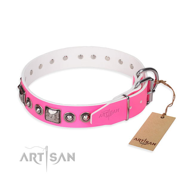 Quality full grain genuine leather dog collar created for fancy walking