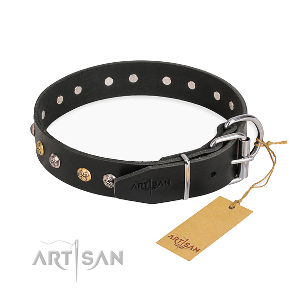 Strong full grain genuine leather dog collar handcrafted for fancy walking