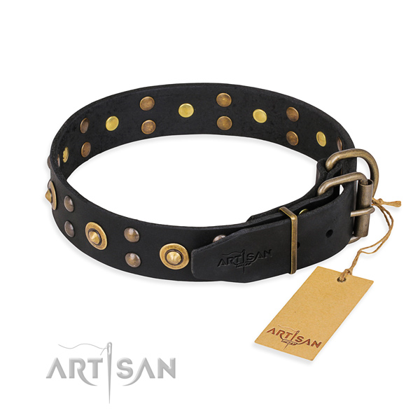 Corrosion proof traditional buckle on genuine leather collar for your impressive canine