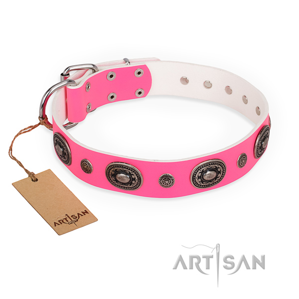 Top rate natural genuine leather dog collar made for walking