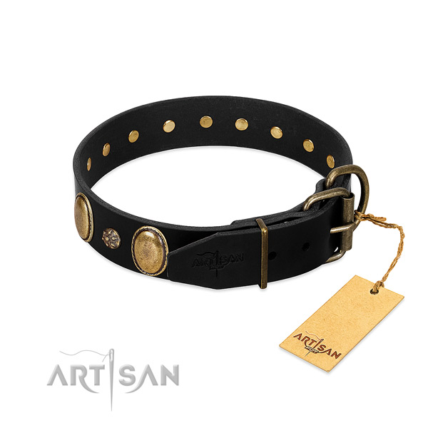 Daily walking reliable full grain natural leather dog collar