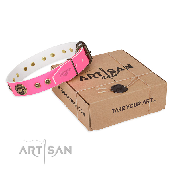 Full grain natural leather dog collar made of best quality material with corrosion resistant hardware