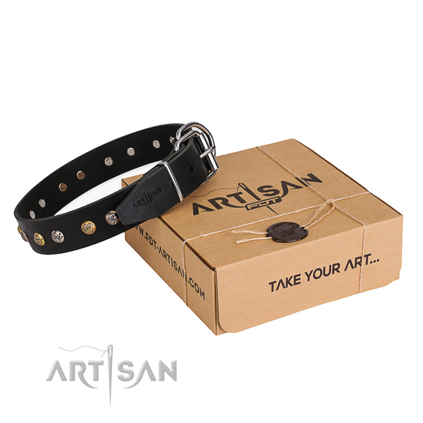 Flexible full grain genuine leather dog collar made for everyday walking