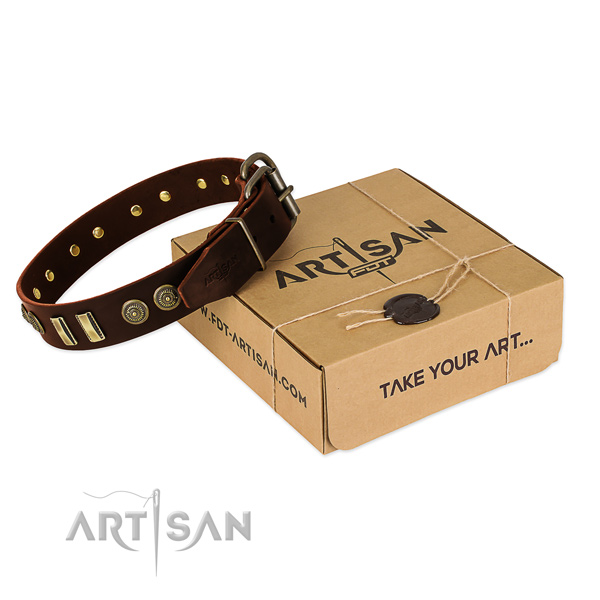 Strong D-ring on full grain genuine leather dog collar for your doggie