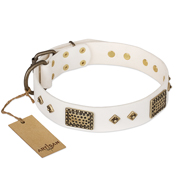 "Snow-covered Gold" FDT Artisan White Leather Cane Corso Collar