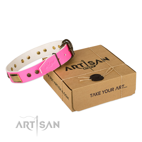 Easy wearing natural genuine leather collar for your beautiful doggie