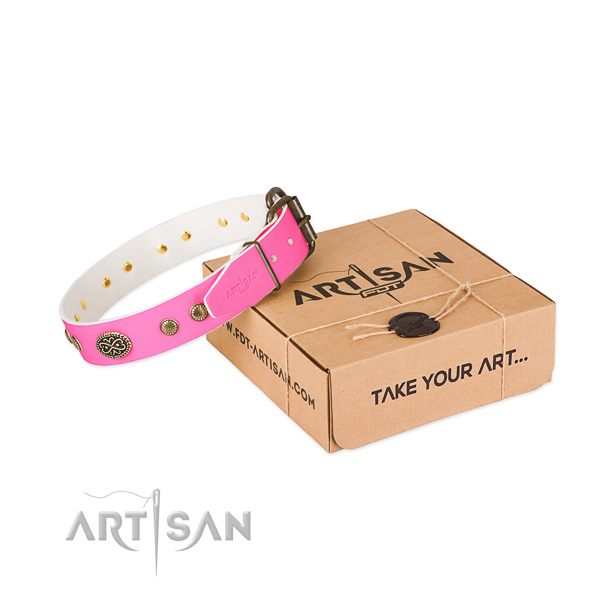 Durable hardware on natural leather dog collar for your canine