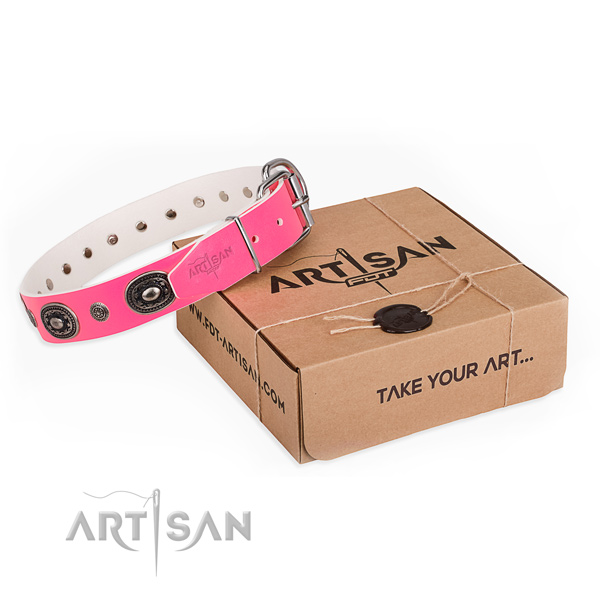 Soft to touch genuine leather dog collar handmade for easy wearing