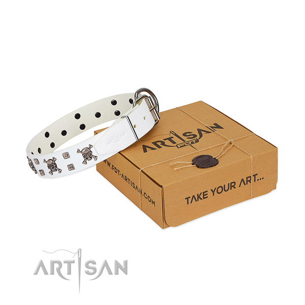 Amazing full grain natural leather dog collar with strong buckle