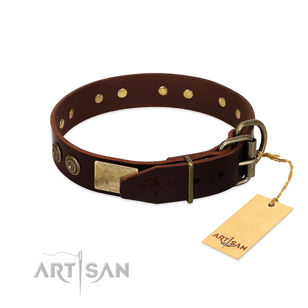 Rust resistant traditional buckle on genuine leather dog collar for your canine