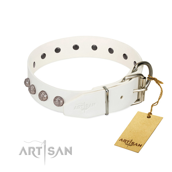 Genuine leather dog collar of soft material with stylish decorations