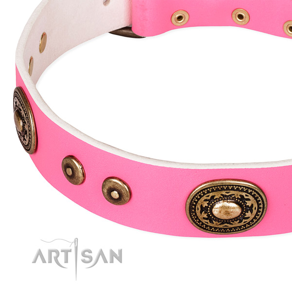 Full grain leather dog collar made of top rate material with embellishments