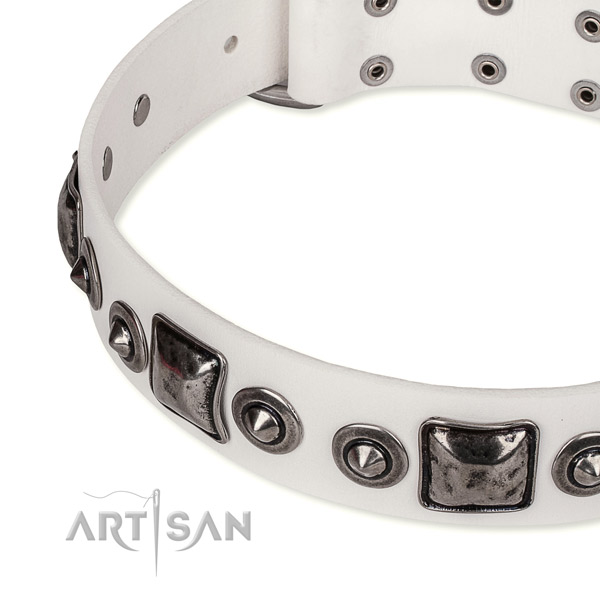 Reliable full grain genuine leather dog collar handmade for your stylish pet