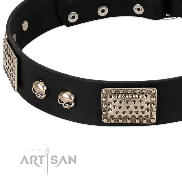 Rust resistant traditional buckle on full grain genuine leather dog collar for your dog