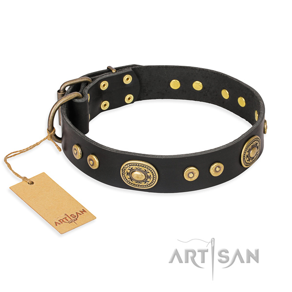 Studded dog collar made of quality full grain leather