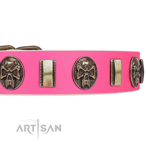 Corrosion resistant fittings on natural genuine leather dog collar for your canine