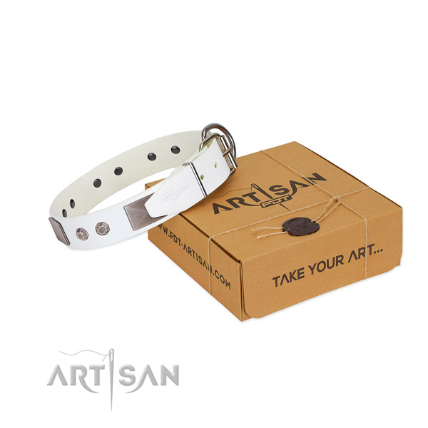 Rust resistant fittings on full grain genuine leather dog collar for comfy wearing