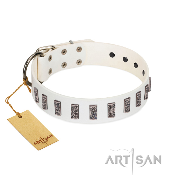 Stylish walking high quality leather dog collar with decorations