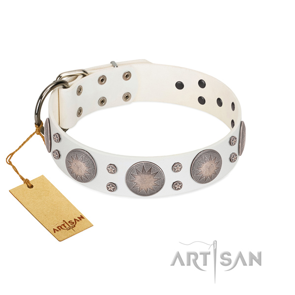 Comfortable wearing studded full grain genuine leather collar for your doggie