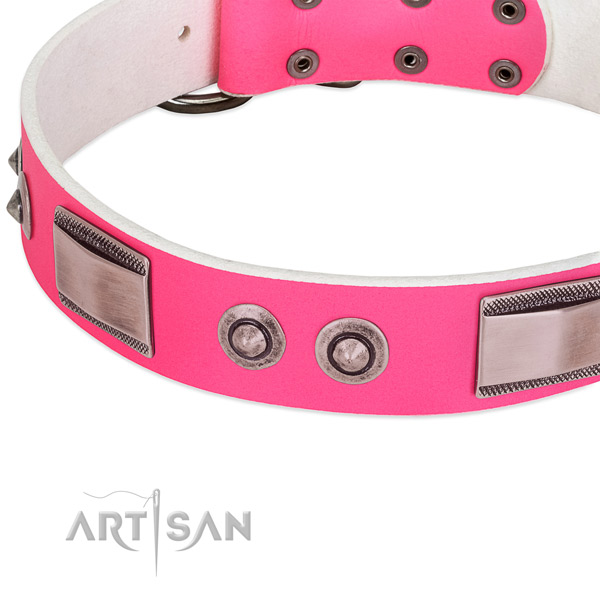 Easy to adjust full grain genuine leather collar with embellishments for your dog