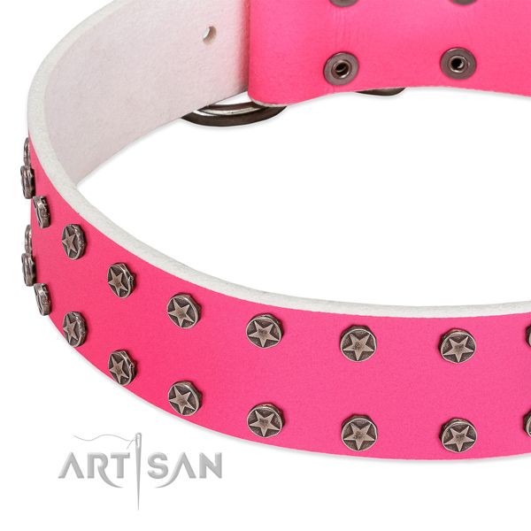 Gentle to touch natural leather dog collar with embellishments for your doggie