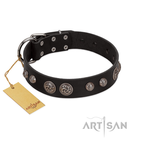 Impressive full grain genuine leather dog collar for comfy wearing