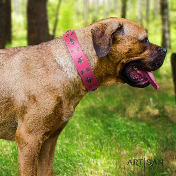 Cane Corso stylish design full grain leather dog collar for fancy walking