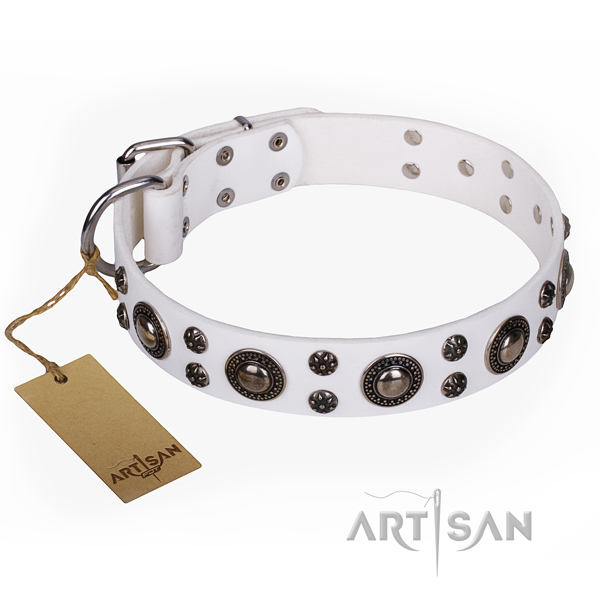 Unique natural genuine leather dog collar for walking