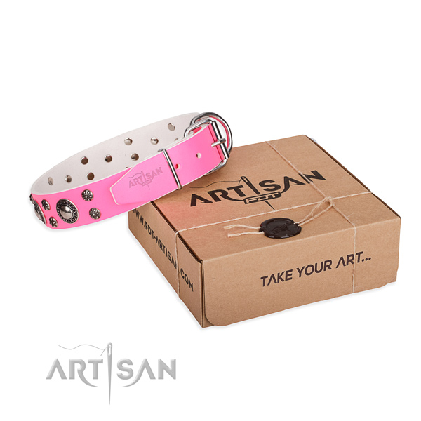 Best quality genuine leather dog collar for stylish walking