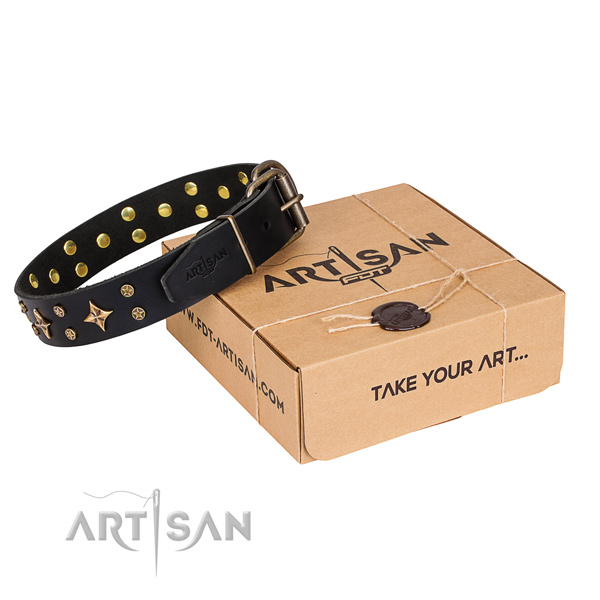 Studded leather dog collar for easy wearing
