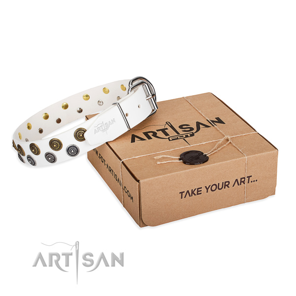 Genuine leather dog collar with studs for handy use