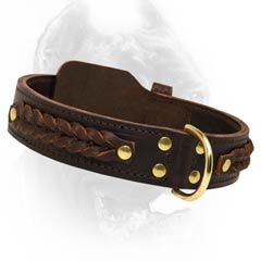 Braided leather dog collar