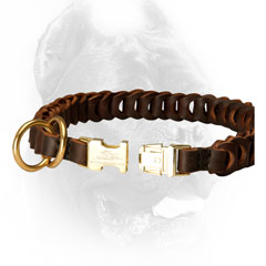 Brass easy quick release buckle fixed in braided leather
