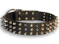 Leather Cane Corso Collar with 3 Rows of Studs and Spikes