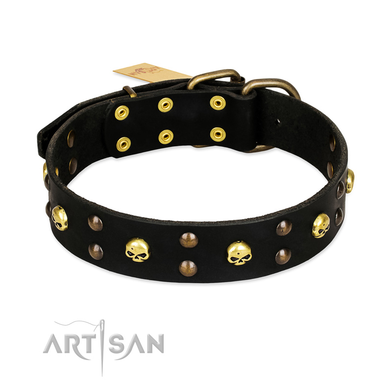 FDT Artisan 'Heavy Metal' Leather Cane Corso Collar with Skulls and Studs 1 1/2 inch (40 mm)