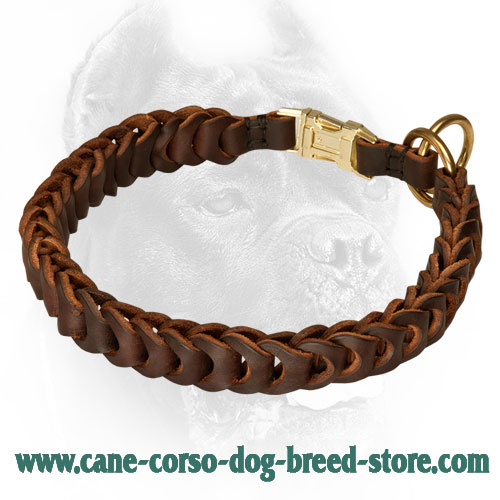 Hand-Braided Leather Choke Dog Collar with Easy Quick Release Buckle