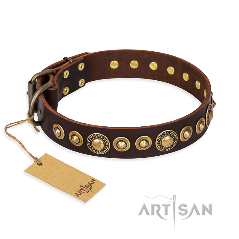 "Ancient Warrior" FDT Artisan Fancy Leather Cane Corso Collar with Old-Bronze Plated Decorations - Click Image to Close