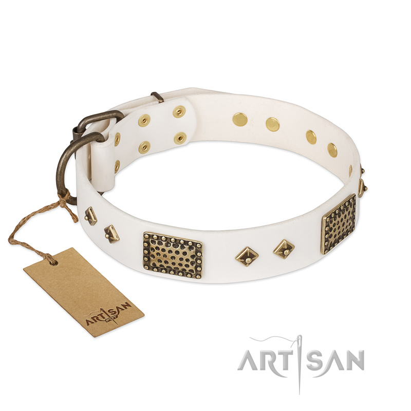 "Snow-covered Gold" FDT Artisan White Leather Cane Corso Collar