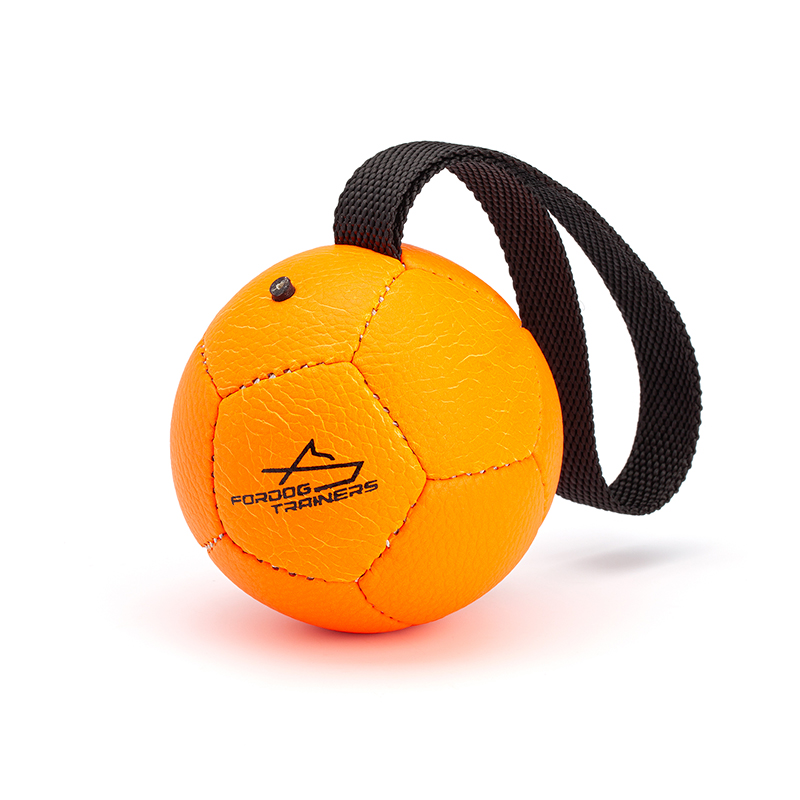 Inflatable Leather Ball Dog Toy With Handle - Neon Orange - 4.75" (12cm) - Click Image to Close