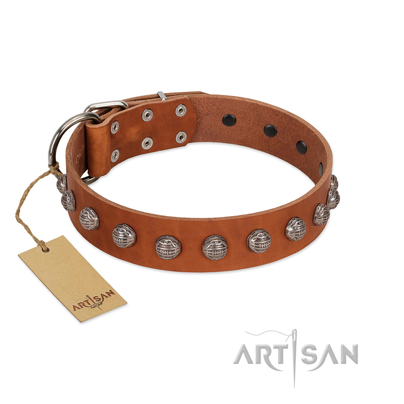 "Heroic Deeds" Designer Handmade FDT Artisan Tan Leather Cane Corso Collar