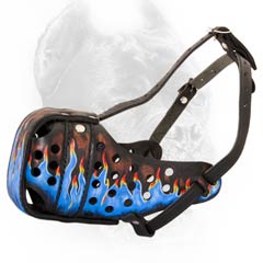 Hand painted leather dog muzzle