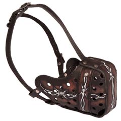 Hand-painted leather dog muzzle